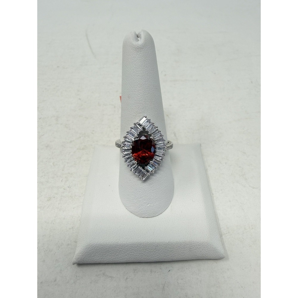 Shop LC Simulated Garnet Color and White Diamond Size 9 Ring in Silvertone 5212